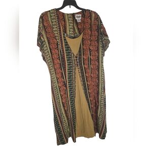 Vintage Peachy Plus Boho Hippie Paisley Neutral Lagenlook Maxi Dress Size 20